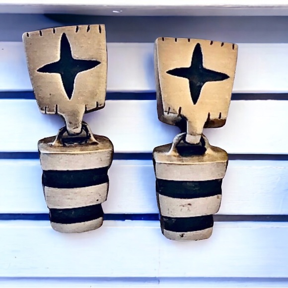 Lisa Jenks Garland Sterling Silver Earrings CAT TRACKS Dangle Post Modernist - Picture 2 of 14